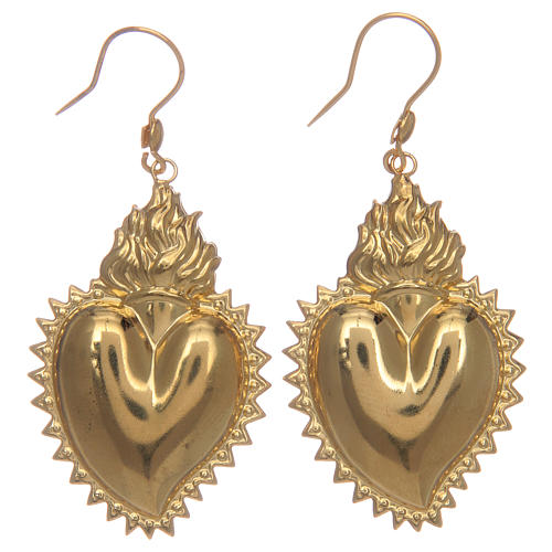 Votive heart shaped earrings in 925 sterling silver finished in gold 1
