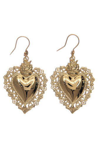 Orecchini cuore votivo traforato in argento 925 dorato 4x3 cm 3