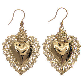 Earrings with votive heart drilled in 925 sterling silver finished in gold 4x3 cm