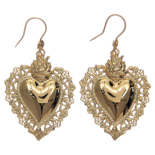 Earrings with votive heart drilled in 925 sterling silver finished in gold 4x3 cm 1