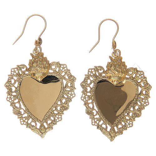 Earrings with votive heart drilled in 925 sterling silver finished in gold 4x3 cm 2