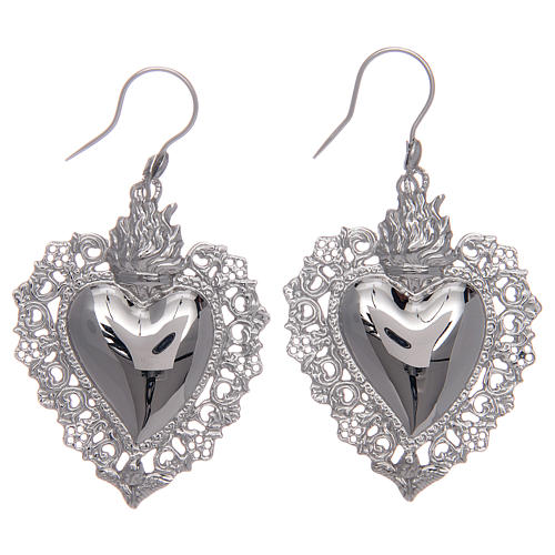 Earrings in 925 sterling silver with drilled votive heart 1