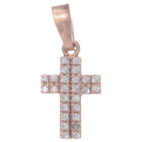 Cruz rosada de plata 925 con zircones transparentes
