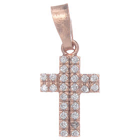 Cross in 925 sterling silver rosè with transparent zircons