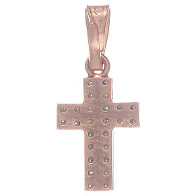 Cross in 925 sterling silver rosè with transparent zircons