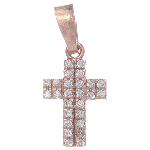 Cross in 925 sterling silver rosè with transparent zircons 1