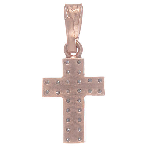 Cross in 925 sterling silver rosè with transparent zircons 2