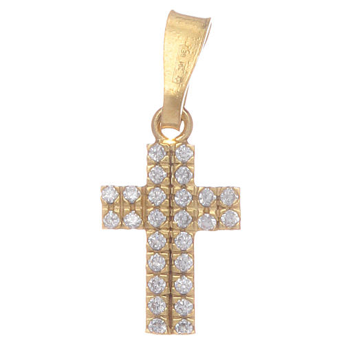 Cruz dorada con zircones transparentes de Plata 925 1
