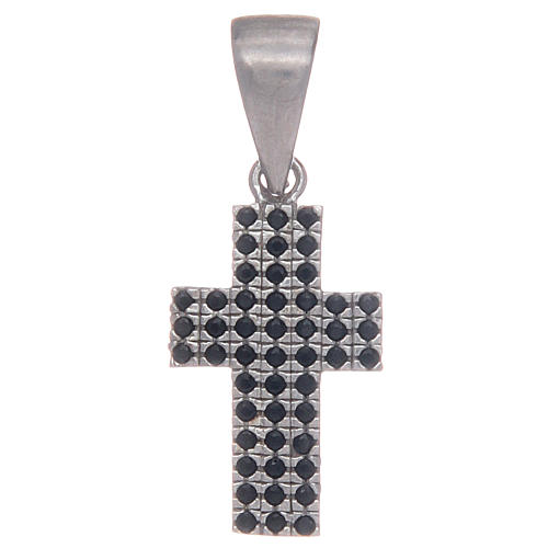 Cross in 925 sterling silver with black zircons 1