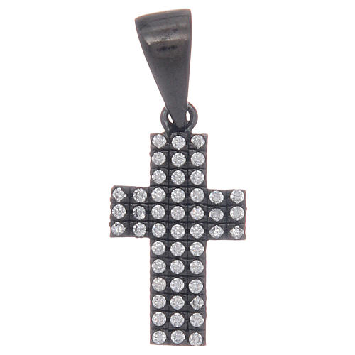 Black cross in 925 sterling silver with transparent zircons 1