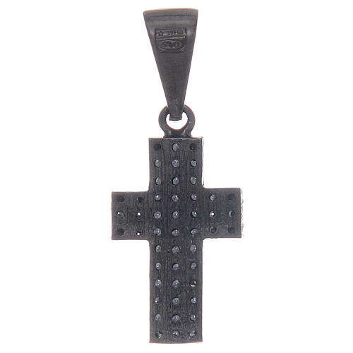Black cross in 925 sterling silver with transparent zircons 2