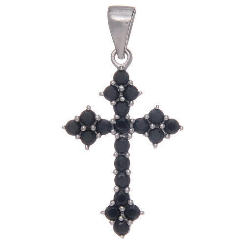 Dreilappiges Kreuz Silber 925 mit schwarzen Zirkonen 1