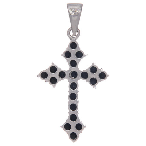 Trefoil cross in 925 sterling silver with black zircons 2