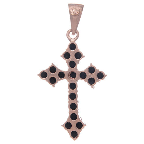 Dreilappiges Kreuz rosa Silber 925 mit schwarzen Zirkonen 2