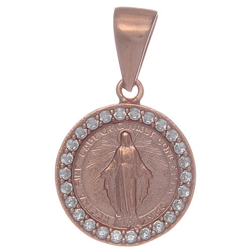 Miraculous Virgin Mary pendant in rosè 925 silver with transparent zircons 1