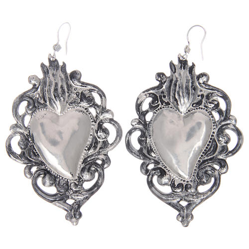 Pendant earrings in 925 sterling silver with drilled votive heart 2