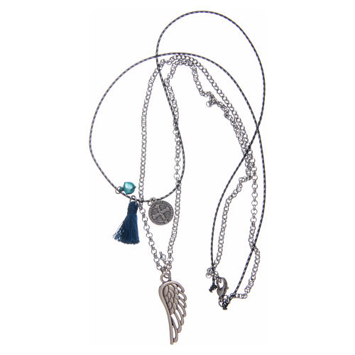 Necklace with chain, cord and blue tassel 3