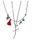Necklace with chain, stylized cross and red tassel s2