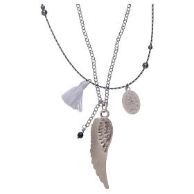 Necklace with angel's wing and white tassel