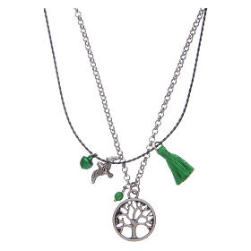 Necklace with Tree of Life and green tassel