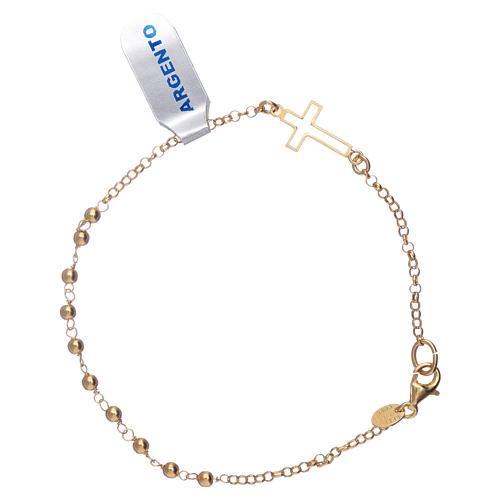 Interlock cross bracelet with one decade, gold plated silver 2