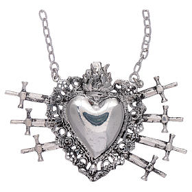 Choker in 925 sterling silver with votive heart and seven swords drilled