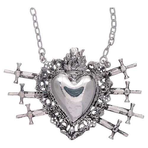 Choker in 925 sterling silver with votive heart and seven swords drilled 1