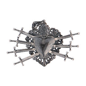 Ciondolo cuore votivo con sette spade e traforato argento 925