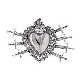 Pendant in 925 sterling silver with votive heart and seven swords drilled