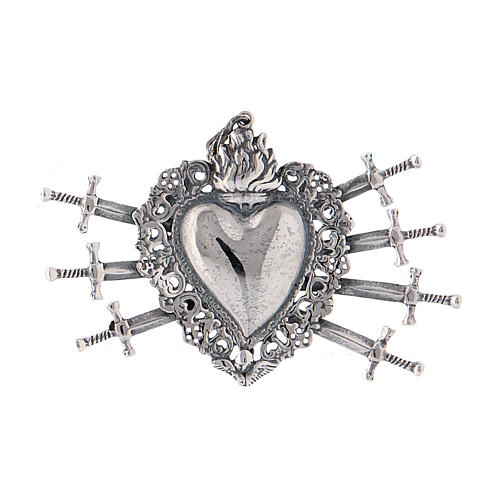 Pendant in 925 sterling silver with votive heart and seven swords drilled 1