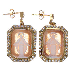 Pendientes plata 925 acabado color dorado zircones blancos y camafeo
