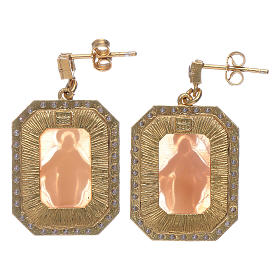 Pendientes plata 925 acabado color dorado zircones blancos y camafeo