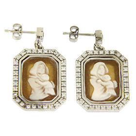 Earrings in 925 sterling silver with white zircons and cameo