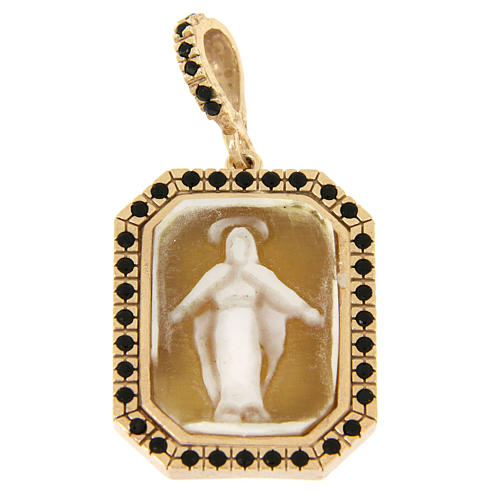 Choker in 925 sterling silver with Our Lady of Miracles in cameo and black zircons 1