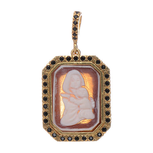 Pendant in 925 sterling silver with Our Lady of Ferruzzi in cameo and black zircons finished in gold 1