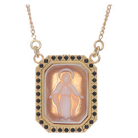 Tour de cou en argent 925 avec Vierge Miraculeuse en camée et zircons noirs