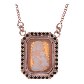 Girocollo in argento 925 con Madonna di Ferruzzi in cammeo e zirconi neri finitura rosé
