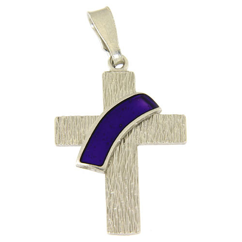 Pendentif croix diaconale en argent 925 et détail violet 1