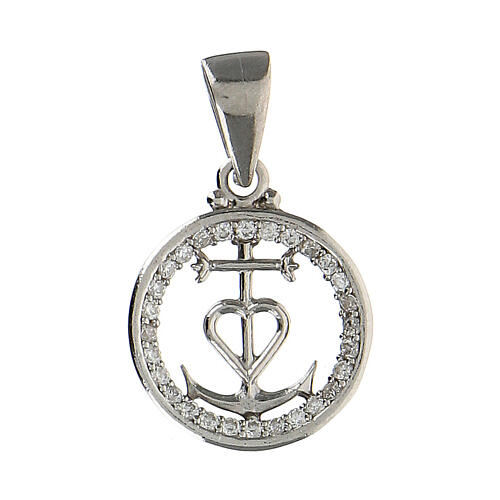 Pequeña medalla de plata 925 y zircones símbolo fe esperanza y caridad 1