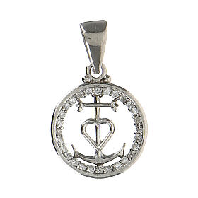 Medalha em prata 925 e zircões símbolo fé esperança e caridade
