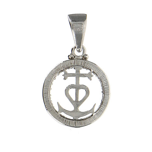 Medalha em prata 925 e zircões símbolo fé esperança e caridade 2