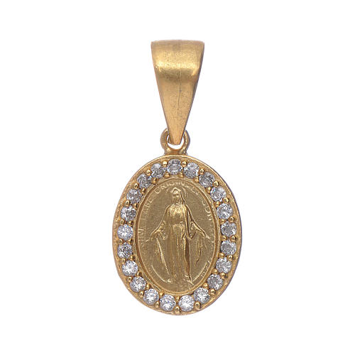 Pendentif Médaille Miraculeuse argent 925 couleur or et zircons blancs 1