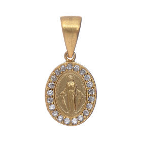 Our Lady of Miracles pendant in 925 sterling silver coloured in gold with white zircons