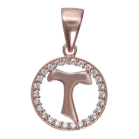 Medaglietta in argento 925 rosé zirconi bianchi e simbolo Tau