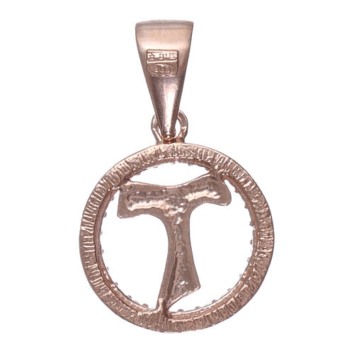 Medalik ze srebra 925 rose' cyrkonie białe i symbol Tau 2