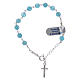 Bracelet perles agate satinée bleu clair détails et croix argent 925 s1