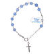 Bracelet perles 6 mm agate satinée bleu détails et croix argent 925 s1