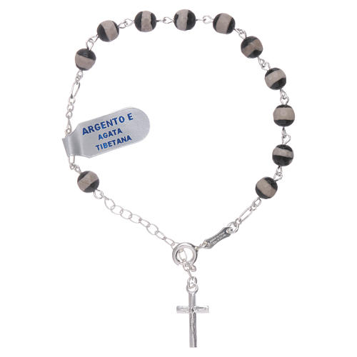 Bracelet with cross charm and 6 mm tibetan agate beads 1