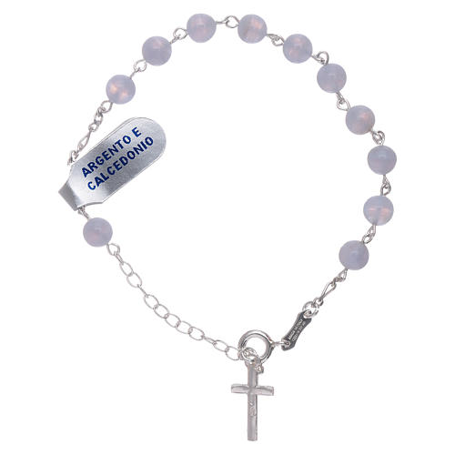Zehner Armband Silber 925 Chalcedon Perlen 6mm mit Kreuz 2