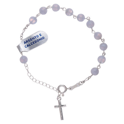 Bracelet with cross charm and 6 mm chalcedony beads 1